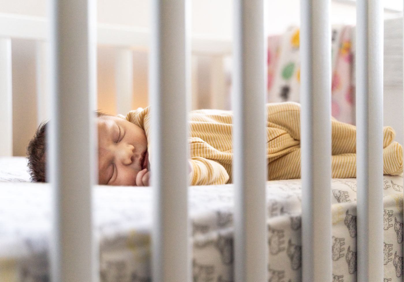 Baby asleep inside a cot